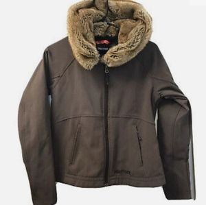 Marmot Davos Furlong Brown Faux Fur Hood Softshell Zip Jacket Coat - M
